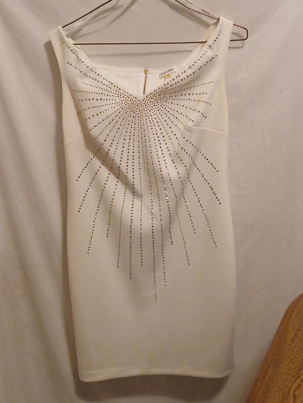 Calvin Klein White Embellished Studded Sleeveless Sheath Mini Dress